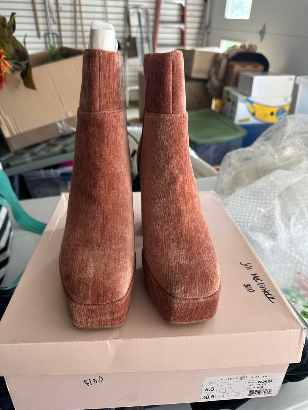 Chinese Laundry Rust Velvet Platform Ankle Boots